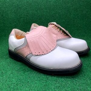 Top Flite Golf Shoes White Pink Saddle Oxford Cleats Women's 7.5